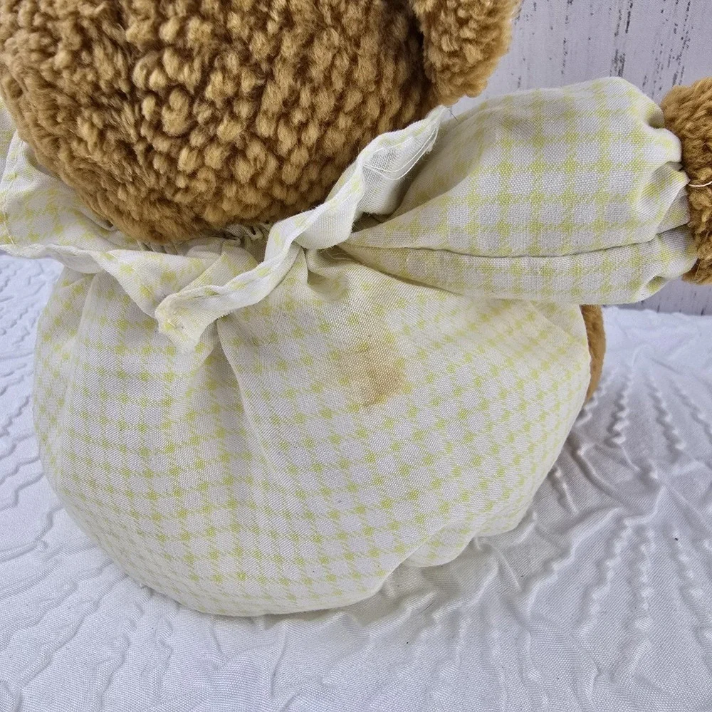 Carters Gingham Plaid Teddy Bear‎ Baby Rattle Plush Round Bear Plush Yellow